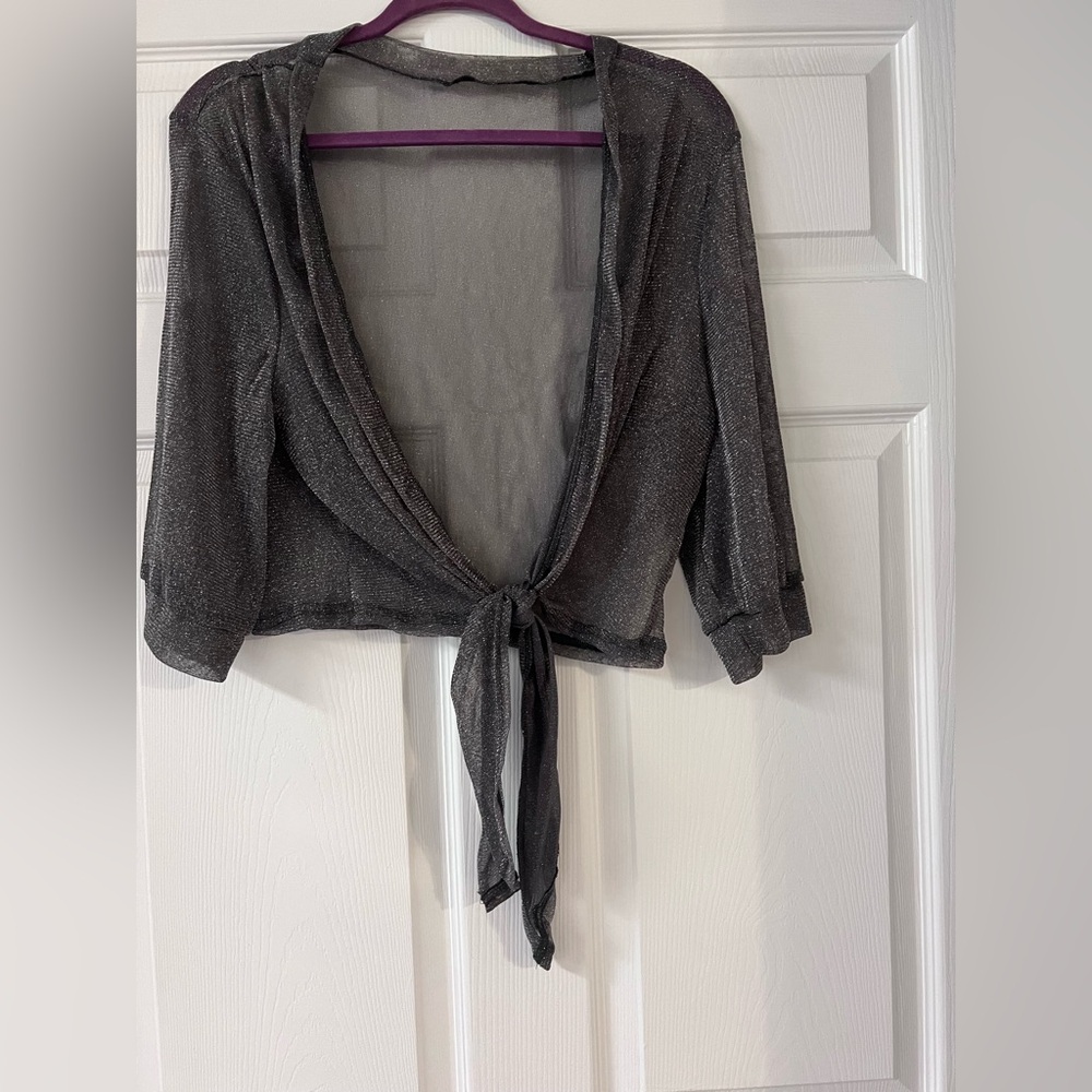 Shimmery Black Sheer Tie-Front Top